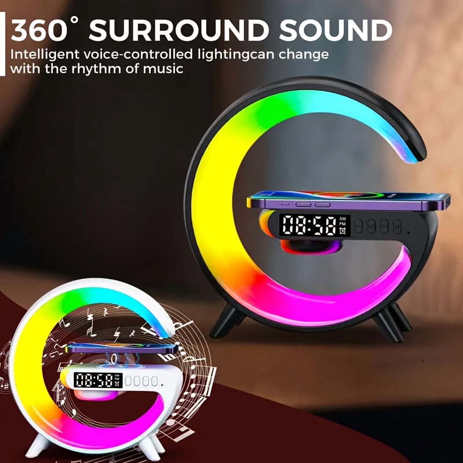 Multi-Function Wireless Charger Stand with Speaker, Alarm Clock, RGB Night Light for iPhone Samsung - Fast Charging Station, Halloween Christmas Gifts