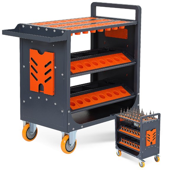 PartyKindom Cnc Tool Holder Storage Black Metal Cart for Garage Polyurethane Wheels
