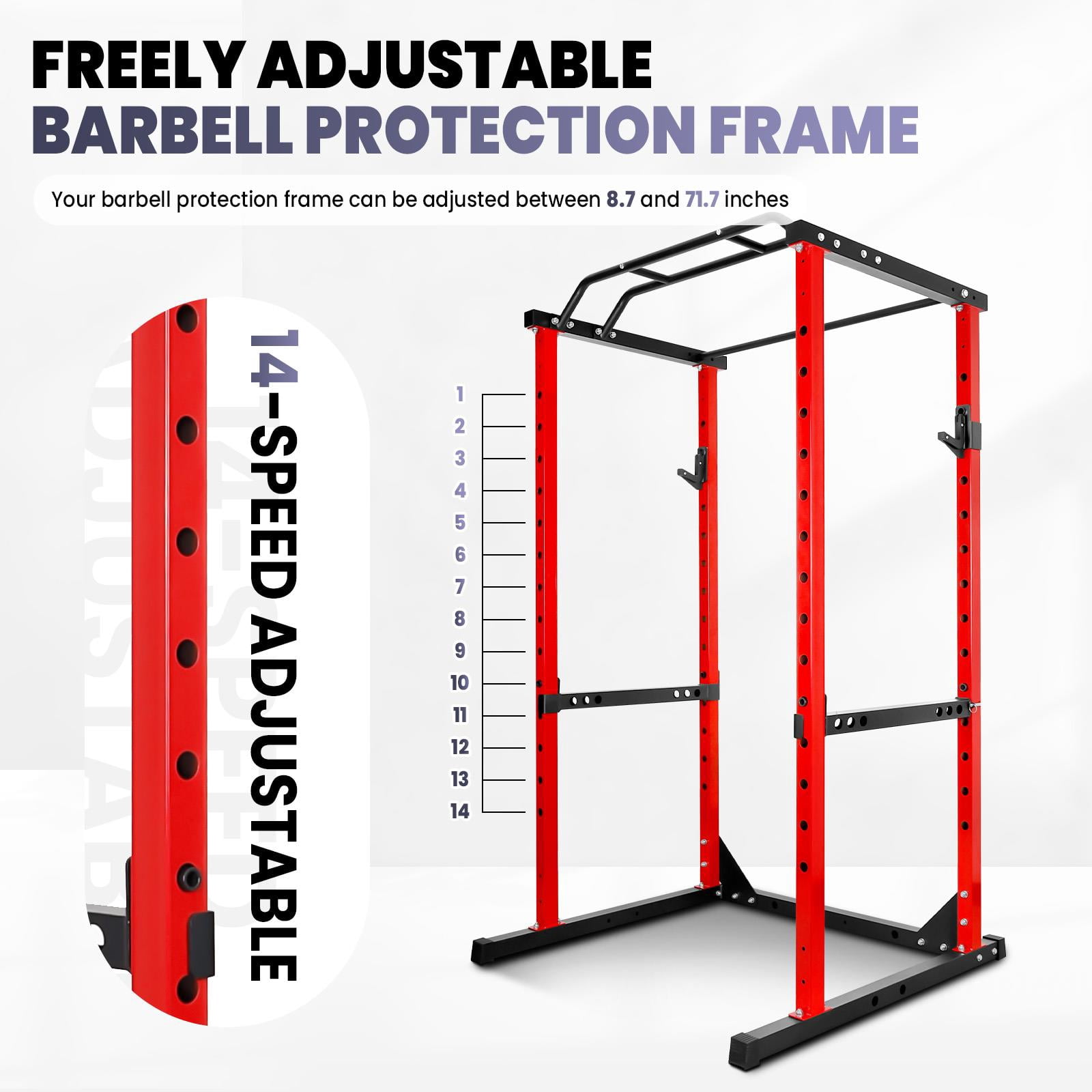Multi-Functional 1200 Lbs  Squat Rack, Durable Alloy Steel Construction with Non-Slip Stable Base, Great for Home Gyms, Garage Training and Commercial Fitness Facilities