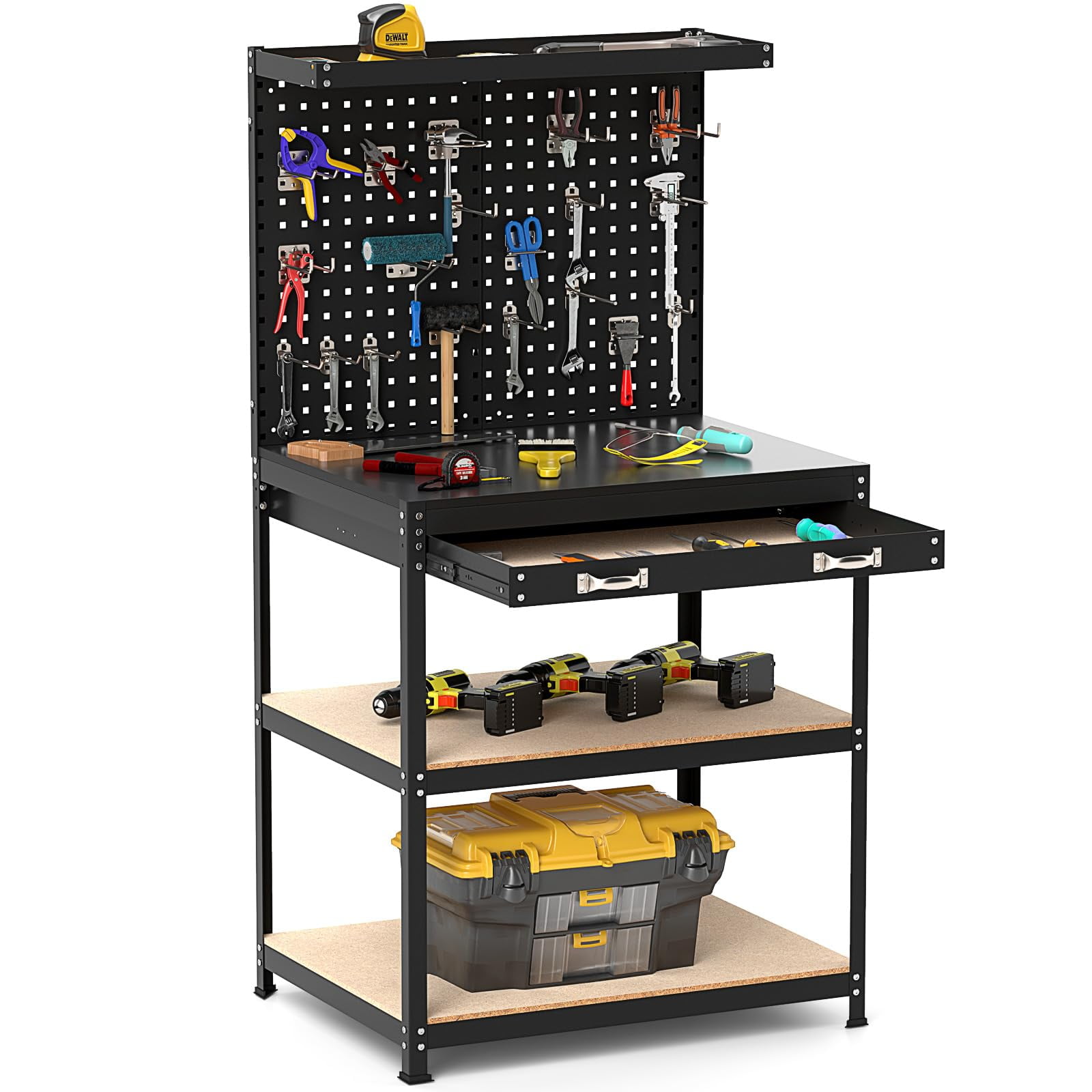 Multi-Functional 32 by 16 Inch Workbench with Pegboard Drawer Shelves ...