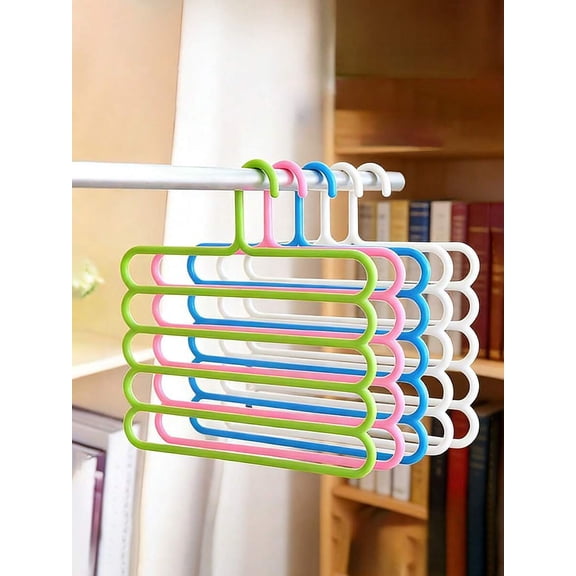 Multi-Functional 5-Tier Plastic Pant Hanger, Non-Slip & Space-Saving, for Pants & Scarves, Available in 4 Colors