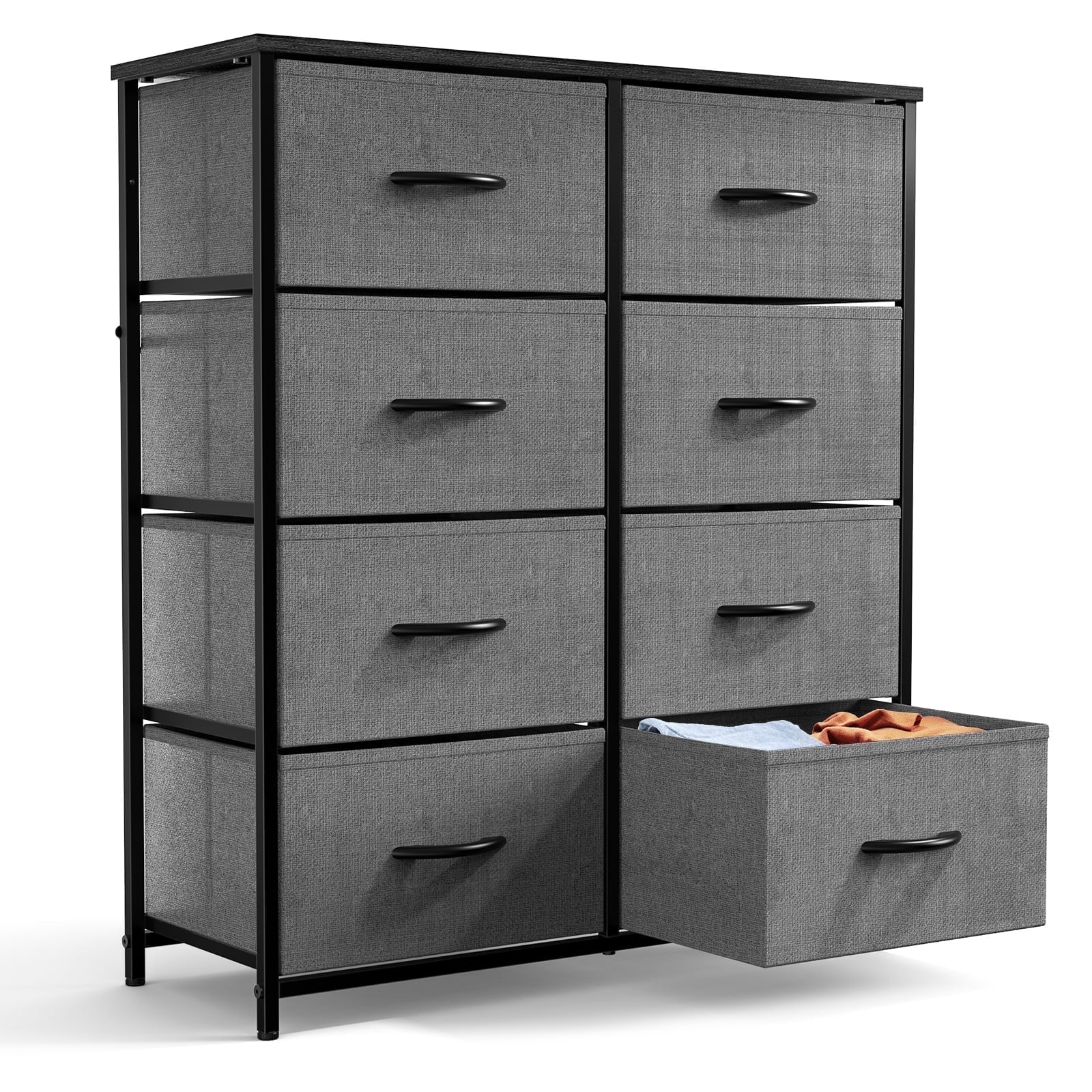 Gray 8-Drawer Fabric Dresser with Metal Frame