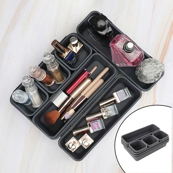 Multi Functional 8 Piece Drawer Organizer Set 3 Sizes Plastic Storage Trays for Cosmetics Kitchen Bedroom Bathroom Office Desk Dividers Neatly Organize Sundries and Small Items