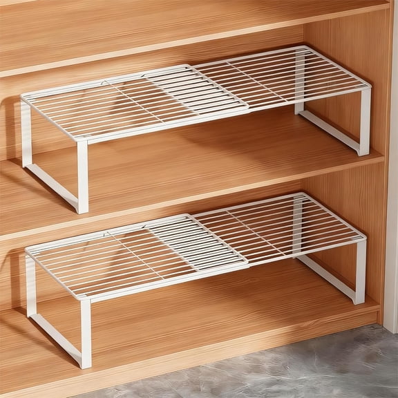 Multi-Functional Adjustable Metal Wire Shoe Rack Organizer - Stackable Shoe Storage for Closet, Extendable 15-24.4in, Retractable Entryway Shoe Cabinet Shelf (White, 2 Pack)