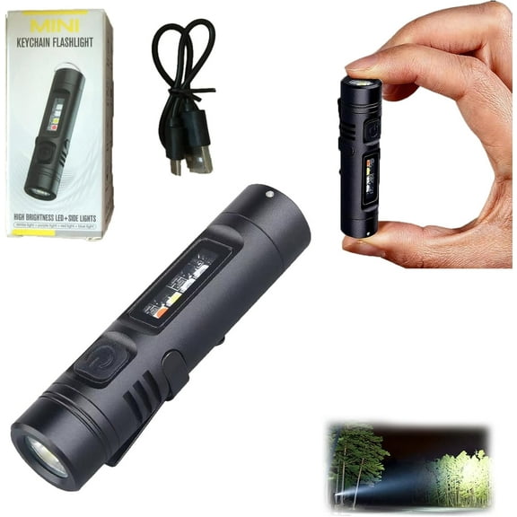 Multi-Functional Aluminum Alloy Mini Flashlight, USB-C Rechargeable Pocket Flashlight with 3 Modes, Compact Tactical LED Flashlight for Camping & Emergency with Clip(Black)