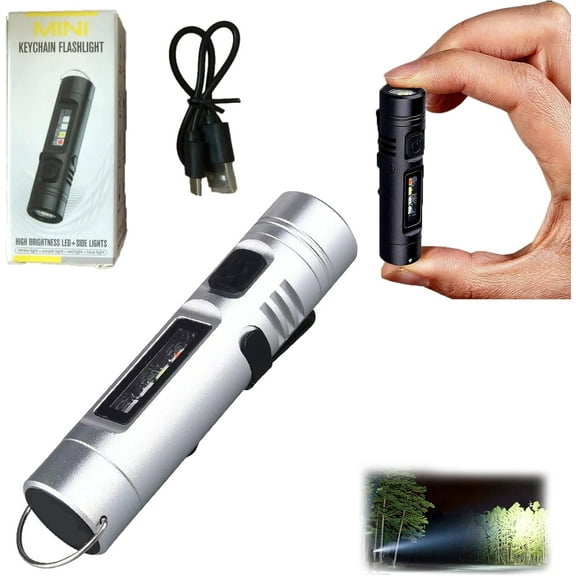 Multi-Functional Aluminum Alloy Mini Flashlight, USB-C Rechargeable Pocket Flashlight with 3 Modes, Compact Tactical LED Flashlight for Camping & Emergency with Clip(silvery)