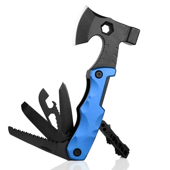 Multi-Functional Axe Hammer Camping Tool, Portable Combo Knife, Bit Set, Outdoor Saw, Perfect for Camping and Adventure (blue)