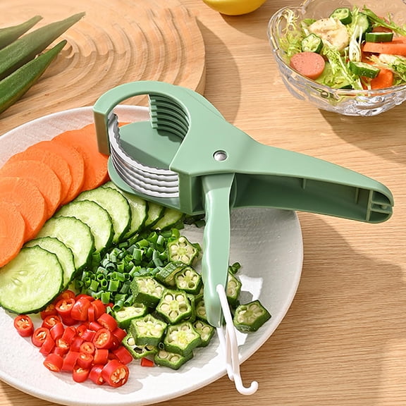 Multi-Functional Banana Slicer Cutter - All-in-One Kitchen Gadget , Cucumber Divider, Press & Cut, Stainless Steel Blades,for Fruit Salad and Kitchen (Green)