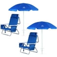 thumbnail image 1 of Backpack Beach Chair, Beach Chair with Umbrella, Cooler, and Cup Holder (Set of 2, Blue), 1 of 6