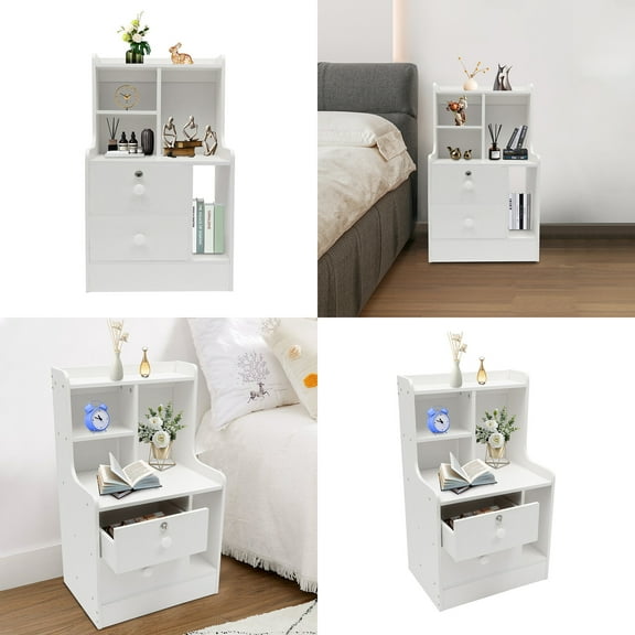 Multi-Functional Bedside Table, 2-Drawer Design with Locking Feature, 27.5in Height MDF Construction, Modern Warm White Finish for Home Office