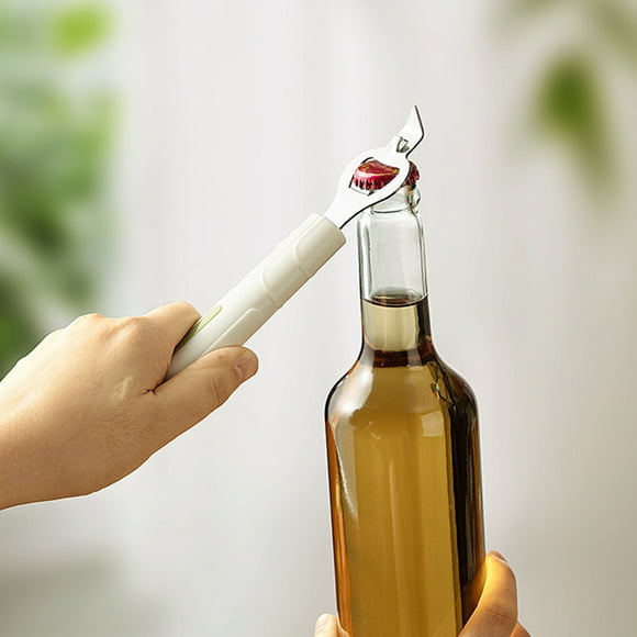 Multi-Functional Bottle Opener Tool | Metal Cap Remover | Beer, Soda, Can Ring Puller | Ergonomic Household Kitchen Gadget | Portable | Easy Clean | White | 1 Piece | 7.68x1.7x1.18in