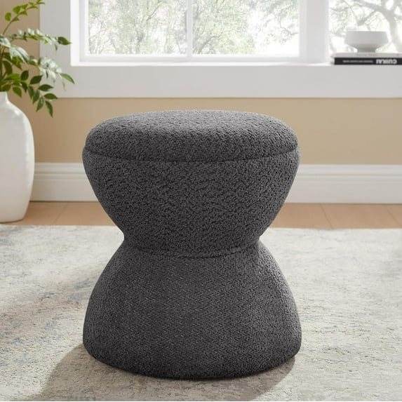 Multi-Functional Boucle Ottoman - Vanity Stool Chair with Sturdy Wooden Base - Suitable for Living Room, Bedroom, and Entryway - No Installation Needed