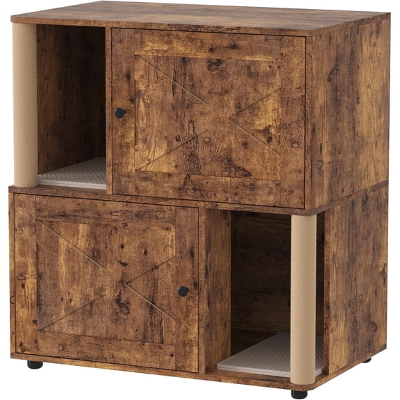 Hidden Cat Washroom Enclosure – Double-Layer Litter Box Cabinet with 2 Mats & Sisal Scratching Post, Dog-Proof Multi-Functional End Table