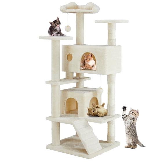 Multi-Level Cat Tree Tower with Scratching Posts & Condo, Indoor Cat Activity Center with Plush Perches and Hanging Toys