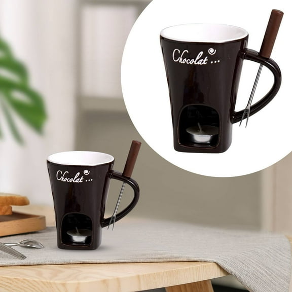 Multi Functional Ceramic Chocolate Hot Pot Cup Set, Fondue Cup, Portable and Easy to Use, Suitable for Candle Heating, Creative Dessert Tools, with Fork Gift Selection