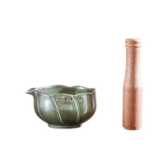 Multi-Functional Ceramic Herb Stripper Bowl, Wooden Garlic Masher Pestle Set, Kitchen Gadgets for Leaf Stem Separation, Garlic Grinder Muddler Tool for Pottery, Herb Stripper with Wooden Stick