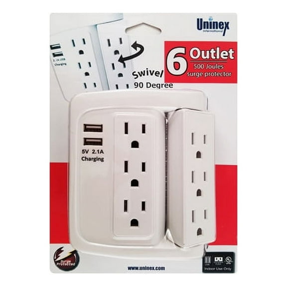 Multi-Functional Charging Station Wall Tap 6-Outlet Swivel Surge Protector With 2 USB Outlets