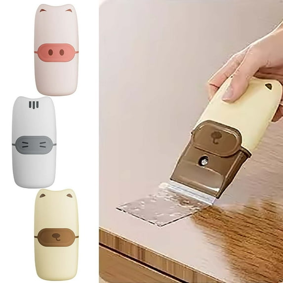 Multi-Functional Cleaning Spatula | Portable Scraper Tool | Removes Adhesive Grime Stickers from Glass Tile Tables | Wide 4cm Blade | Easy Blade Replacement | Safety Cap Included