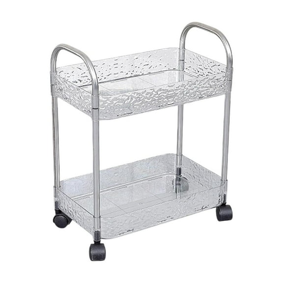 Multi-Functional Clear Cart Storage, 2 Tier Rolling Storage Cart, Floor Storage Rack for Kitchen Bathroom Laundry and Any Corner Storage with Wheels