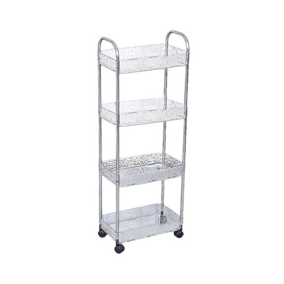 Multi-Functional Clear Cart Storage, 4 Tier Rolling Storage Cart, Floor Storage Rack for Kitchen Bathroom Laundry and Any Corner Storage with Wheels