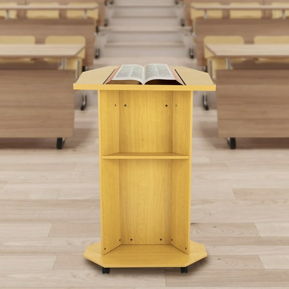 Multi-Functional Conference Presentation Stand,Portable Presentation Standing with  4 Universal Wheels for Home/Office/School/Meetings/Church,Oak Color