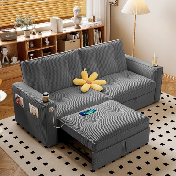 Multi-Functional Convertible Sofa Bed 2-in-1 Multi-Functional Sofa Bed (for Sitting & Sleeping), made of modern corduroy fabric, suitable for living rooms, bedrooms, apartments and small spaces