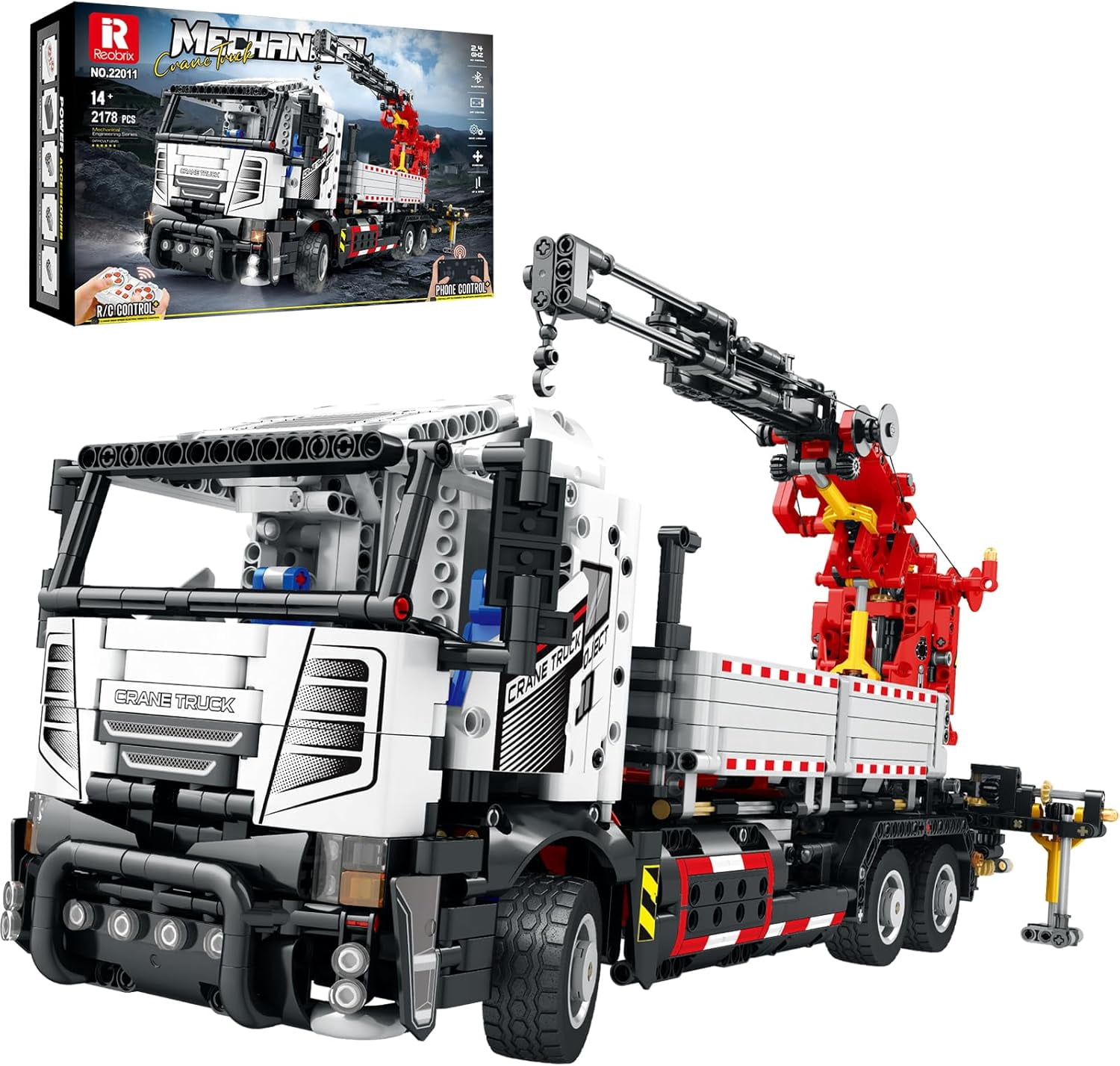 Multi Functional Crane Truck Building Blocks 22011，Control Crane Toy with Remote Control Switch，Robotic Arm That Can Be Rotated and Lifted Crane Truck Model  2178 Pieces