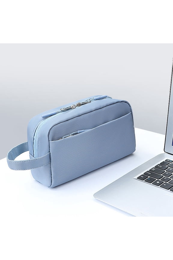 Multi-Functional Digital Accessory Storage Bag, Large Capacity Partition Organizer with Double Zipper, Water Resistant Portable Handheld Bag for Electronics, Toiletries, Makeup, Travel – 9.45 x 5.51