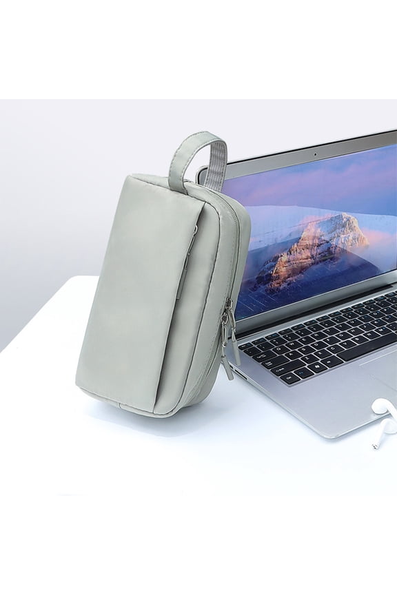 Multi-Functional Digital Accessory Storage Bag, Large Capacity Partition Organizer with Double Zipper, Water Resistant Portable Handheld Bag for Electronics, Toiletries, Makeup, Travel – 9.45 x 5.51