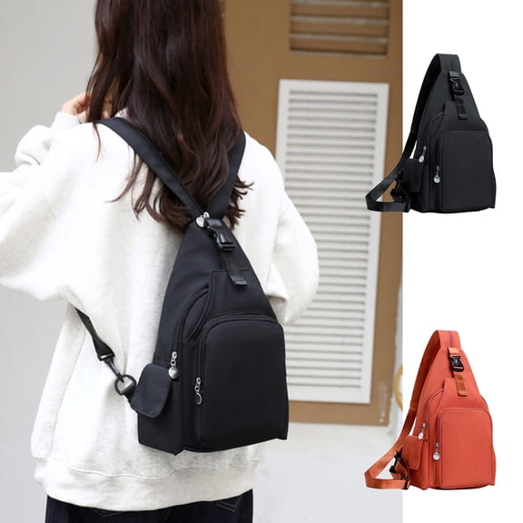 Multi-Functional Double Layer Leisure Large Capacity Cloth Texture Chest Bag Shoulder Bag Lightweight Backpack with Zipper Separated Double Shoulder Strap Design, for Women Men Travel Hiking