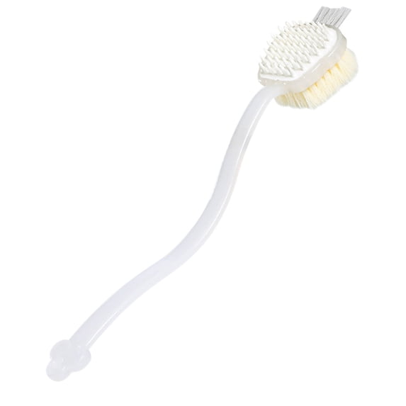 Multi Functional Double Side Bath Body Brush 15" Long Handle Back Shower Brush Exfoliating Back, Body and Feet Scrubber, White