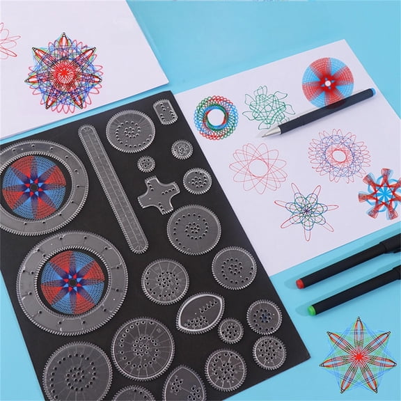 Multi-Functional Educational & Fun Drawing Toy Set For Kids, Magical Spiral Ruler With 22 Gears 3 Pens 1Ml Adhesive A4 Paper & Instruction Manual, Creative Geometric Art Diy Tool