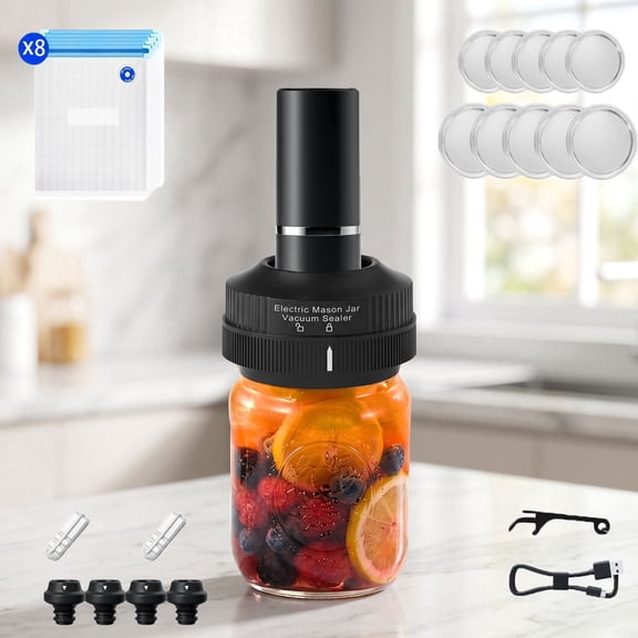 MGGEED Electric Mason Jar Vacuum Sealer, Standard and Wide Mouth Lids, Wine Stopper, Usb Rechargeable for Kitchen Food Storage