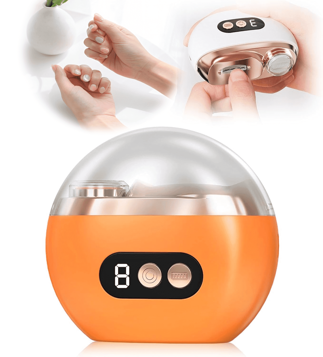 Multi-Functional Electric Nail Trimmer, 2026 Upgraded 2 in 1 Electric Polishing Automatic Nail Clippers, Electric Nail Clipper with 3 Speed Levels, Automatic Nail Trimmer & Grinder (Orange)