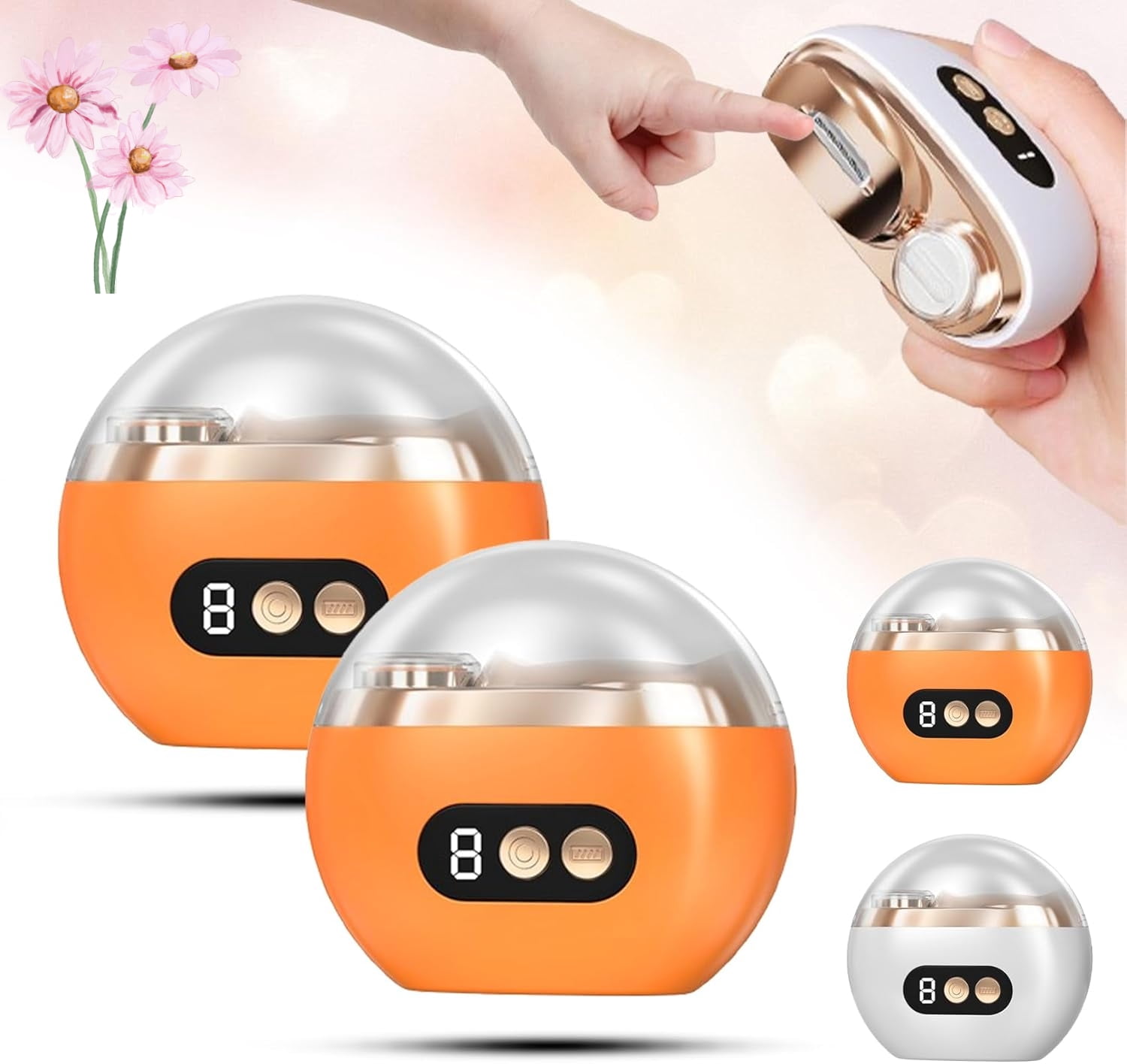 Multi-Functional Electric Nail Trimmer, 3 in 1 Automatic Electric Nail Clipper, Baby Nail Trimmer, with LED Light & Nails Scraps Storage (Orange*2PCS)