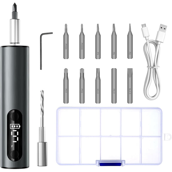 Multi-Functional Electric Screwdriver Set - Cordless Stick Drill w/Wireless Charging & Magnetic Bits, Perfect for Electronics, Home Appliances, Computers, Phones, Watches Repair & DIY (grey)