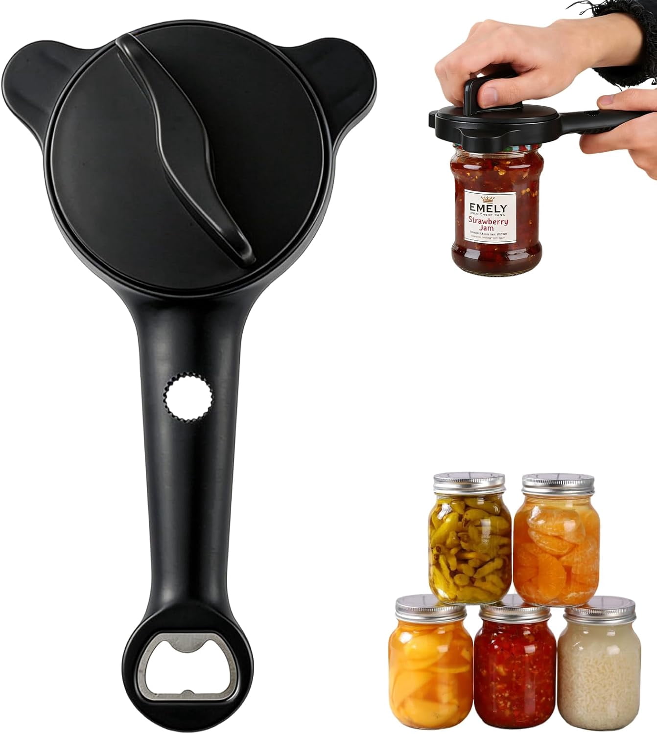 Multi-Functional Extendable Can and Bottle Opener, Ergonomic Handle Magnetic Stainless Steel Can Opener, Friendly Kitchen Tool (Black)