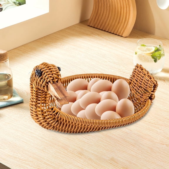 Multi-Functional Faux Animal Storage Basket - Woven Chicken/Duck/Goose Design, Tabletop Organizer for Fruits & Snacks, Stylish Home Decor Accent Suitable for Kitchen, Dining & Living Room