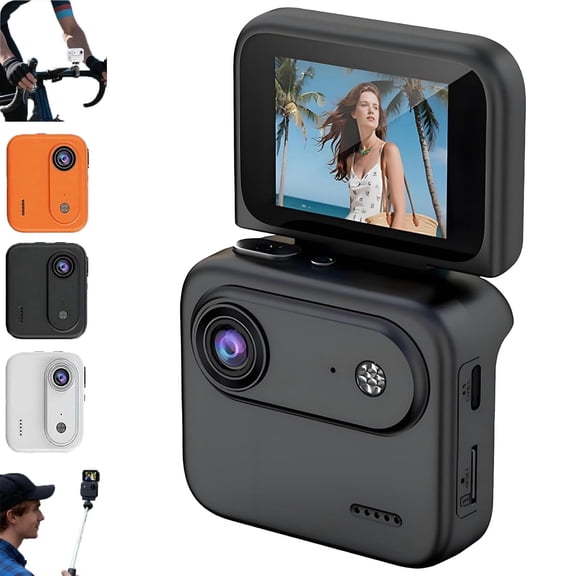 Multi-Functional Flip Screen Action Camera – 4K 360° Panoramic with Image Stabilization, 800mAh Battery, Chest Mount for Cycling, Skydiving, Vlogging