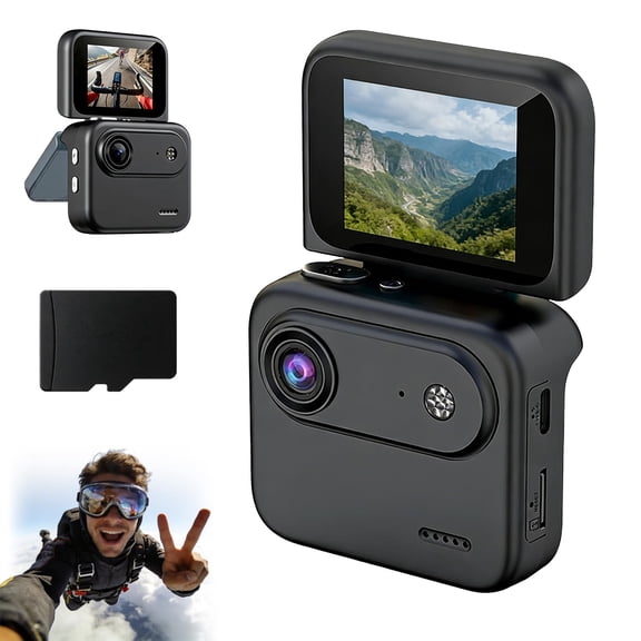 Multi-Functional Flip Screen Action Camera,4K Ultra HD 143° Action Camera with Flip Screen,360° Panoramic Shooting,8000mAh Battery for Cycling, Vlog, Skydiving