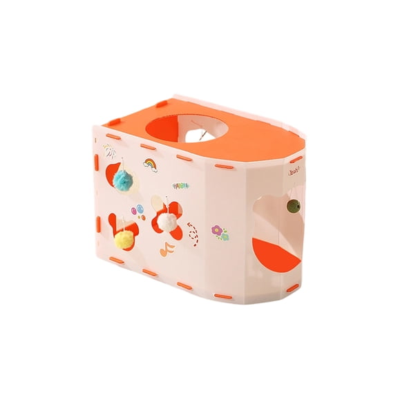 Multi-Functional Foldable Cat Tunnel House with Hanging Toys and Scratching Holes for Indoor Cats All-Season Cave Bed and Playpen Tent for Exercise and Restful Sleep - Orange - A