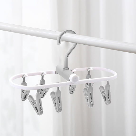 Multi-Functional Foldable Clothes Hanger - Portable Travel Hanger with 360° Rotation Clips for Drying Socks, Towels - Windproof Plastic Hanger for Home & Camping