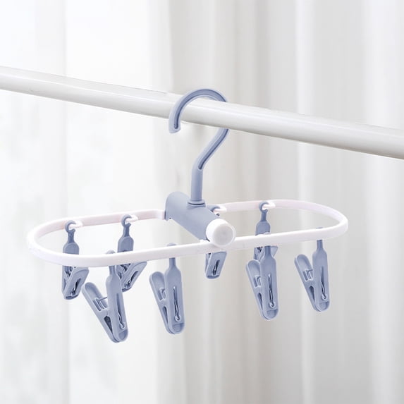 Multi-Functional Foldable Clothes Hanger - Portable Travel Hanger with 360° Rotation Clips for Drying Socks, Towels - Windproof Plastic Hanger for Home & Camping