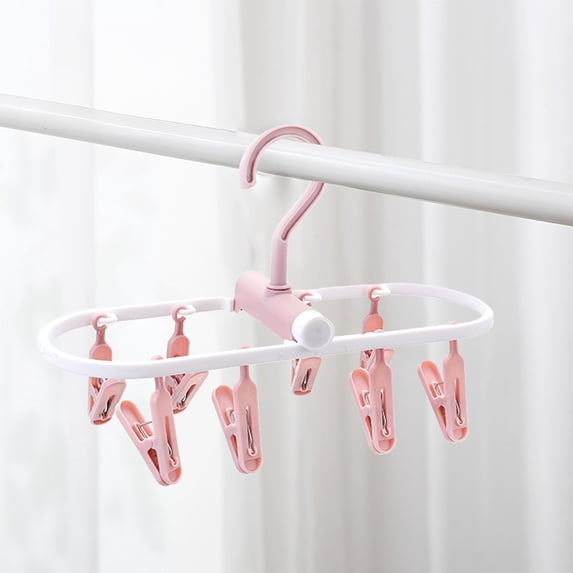 Multi-Functional Foldable Clothes Hanger - Portable Travel Hanger with 360° Rotation Clips for Drying Socks, Towels - Windproof Plastic Hanger for Home & Camping