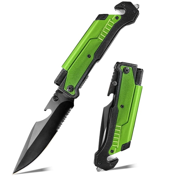 Multi-Functional Folding Pocket Knife with Green Handle, Sharp Stainless Steel Blade for Camping, Hiking & Daily Use
