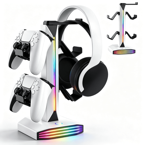 MultiFunctional Gaming Controller And Headset Stand Universal Game Accessory Holder Compatible with PS5 PS4 Xbox Switch Controllers White