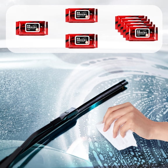Multi-Functional Glass Cleaning Wet Wipes 5 Packs | 40 Sheets Per Pack | Oil Film, Insect Removal | Water-Free, Portable, Individually Sealed | For Car, Mirror, Home Glass