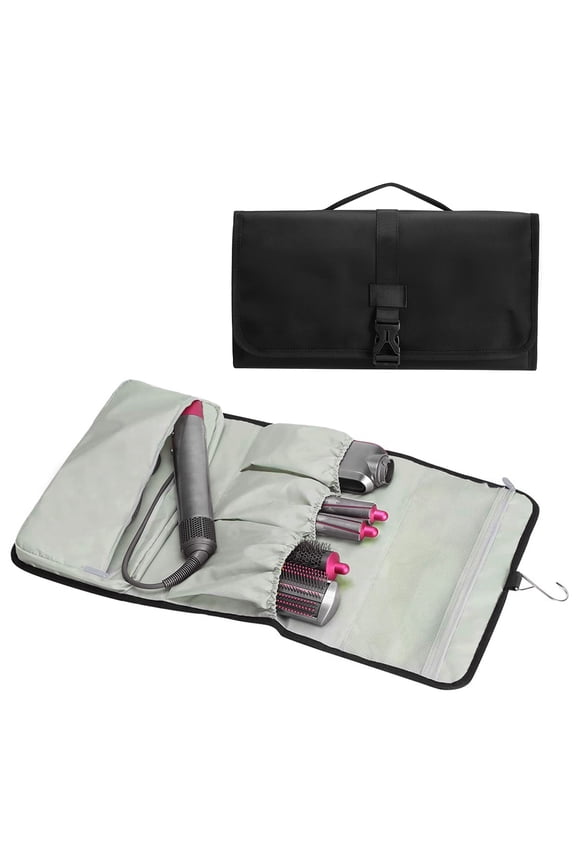 Multi Functional Hair Tools Travel Bag Organizer with Hook, Hanging Curling Iron Storage Pouch Cover, Large Capacity Collapsible Flat Iron Case Sleeve for Blow Dryers Brushes (Black)