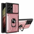 thumbnail image 1 of Multi-Functional Heavy Duty Case for Samsung Galaxy S24 Ultra with Ring Stand Camera Lens Sliding Cover, Rugged Hybrid Multi-Layers Shockproof Case with Card Holder Magnetic Car Mount, Rosegold, 1 of 11