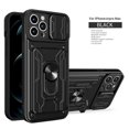 thumbnail image 1 of Multi-Functional Heavy Duty Case for iPhone 14 Pro Max, Multi-Layers Rugged PC Soft TPU Hybrid Ring Stand Camera Lens Sliding Cover with Card Slot Holders Magnetic Car Mount Case, Black, 1 of 8